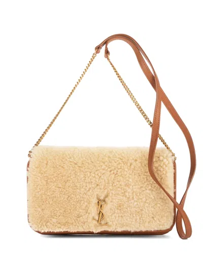 Pre-owned Saint Laurent Kate Shearling Shoulder Bag In Neutral