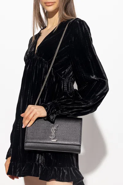 Saint Laurent Kate Small Grain De Poudre Leather Shoulder Bag In Black