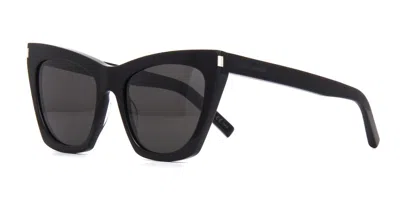 Pre-owned Saint Laurent Kate Sl 214 Black/grey (001) Sunglasses In Gray