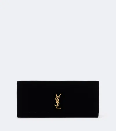 Saint Laurent Kate Small Leather-lined Velvet Clutch In Black