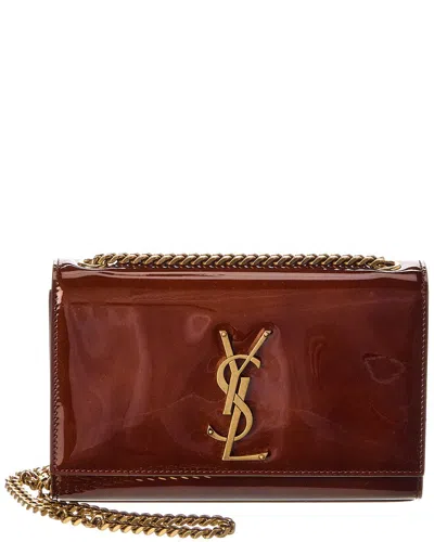 Saint Laurent Kate Small Patent Shoulder Bag In Brown