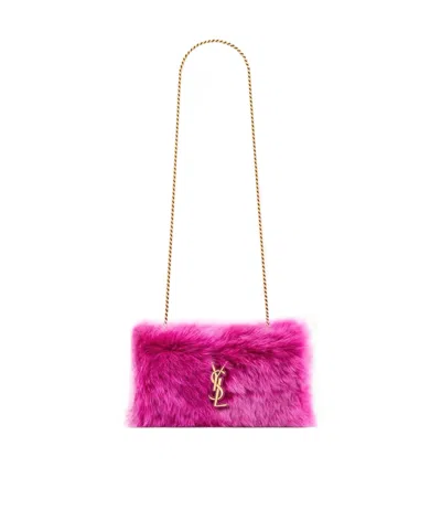 Saint Laurent Kate Small Reversible In Shearling In Pink