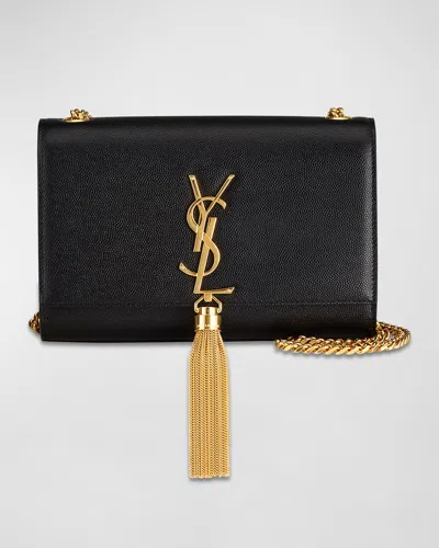 Saint Laurent Kate Small Tassel Ysl Wallet On Chain In Grained Leather In Black