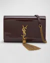 Saint Laurent Kate Small Tassel Ysl Wallet On Chain In Patent Leather In Dark Red Wine