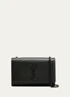 Saint Laurent Kate Small Ysl Grain De Poudre Chain Shoulder Bag In Black