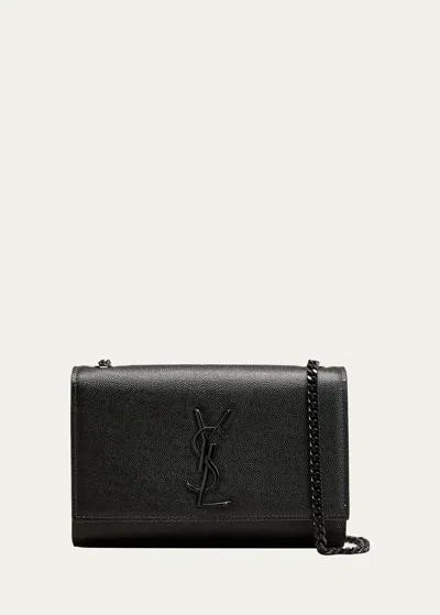 Saint Laurent Kate Small Ysl Grain De Poudre Chain Shoulder Bag In Black