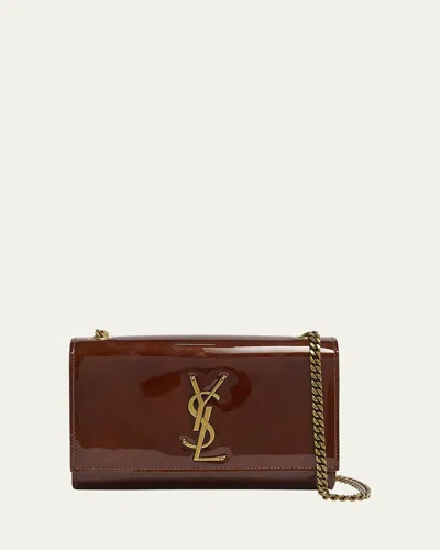 Saint Laurent Kate Small Ysl Crossbody Bag In Patent Leather In Brown