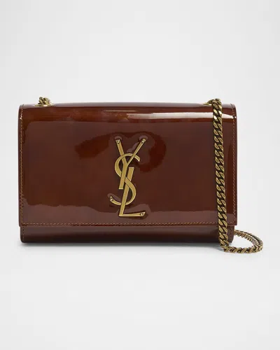 Saint Laurent Kate Small Ysl Crossbody Bag In Patent Leather In Chataigne