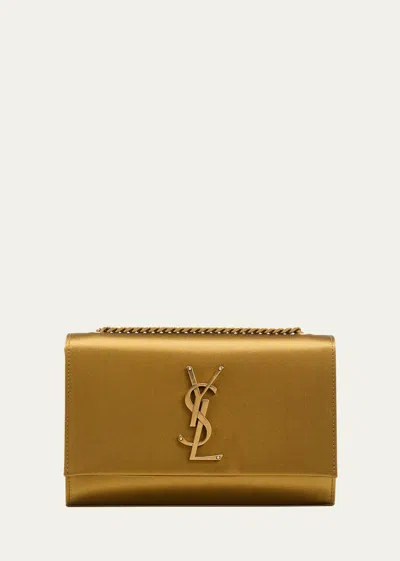 Saint Laurent Kate Small Ysl Shoulder Bag In Satin In Gold