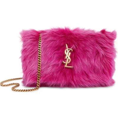 Saint Laurent Kate Sml Rev Fur Shldr In Pink
