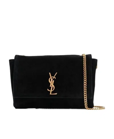 Saint Laurent Kate Suede Shoulder Bag In Black