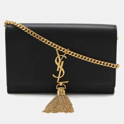 Pre-owned Saint Laurent Kate Tassel Leather Black Chain Wallet Shoulder Bag
