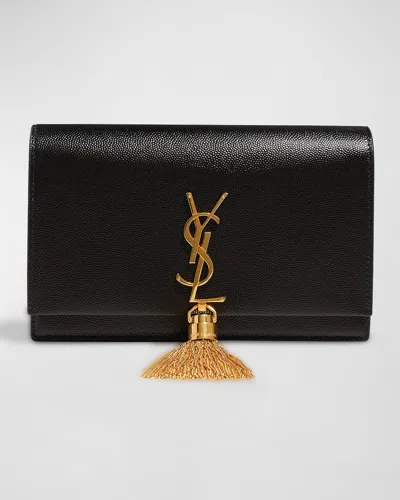Saint Laurent Kate Tassel Ysl Wallet On Chain In Grained Leather In Black