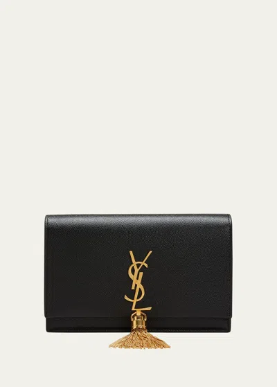 Saint Laurent Kate Xs Ysl Monogram Grain De Poudre Wallet On Chain In Black