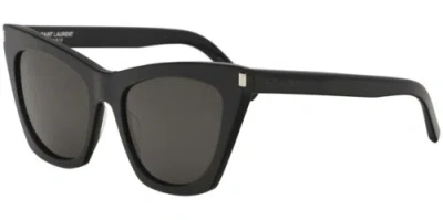 Pre-owned Saint Laurent Kate Women's Black Squared Cat Eye Sunglasses - Sl214-001-55 Italy In Gray