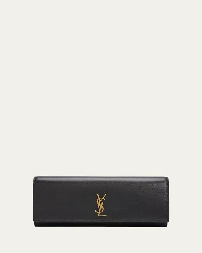 Saint Laurent Kate Ysl Pebbled Leather Clutch Bag In Black