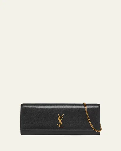 Saint Laurent Kate Ysl Pebbled Leather Clutch Bag In Black