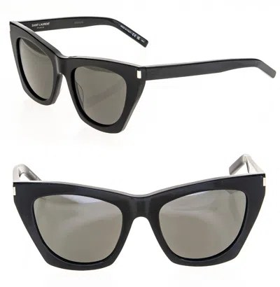Pre-owned Saint Laurent Kate Ysl Sl214 001 Black Gray Unisex Cat Eye Logo Sunglasses 214