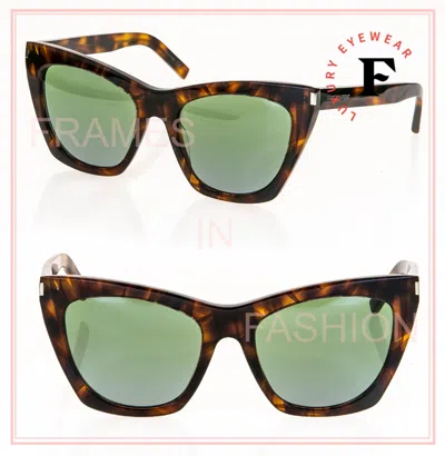 Pre-owned Saint Laurent Kate Ysl Sl214 015 Havana Green Unisex Cat Eye Logo Sunglasses 214