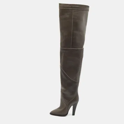 Pre-owned Saint Laurent Kensington Size 38.5 Green Leather Knee Length Boots