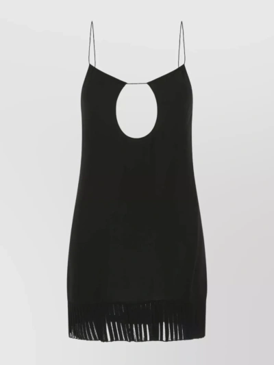 Saint Laurent Keyhole Fringe Strap Dress In Black