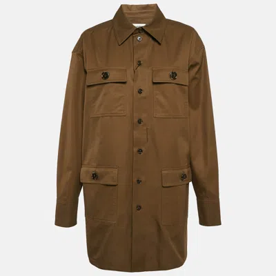 Pre-owned Saint Laurent Khaki Brown Cotton Single Breasted Coat M