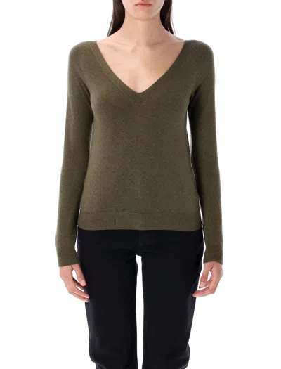 Saint Laurent V-neck Sweater In Cashmere In Green