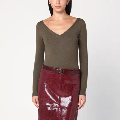 Saint Laurent Khaki Cashmere Jumper In Green