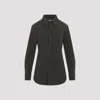 Saint Laurent Logo Embroidered Long-sleeved Shirt In Khaki