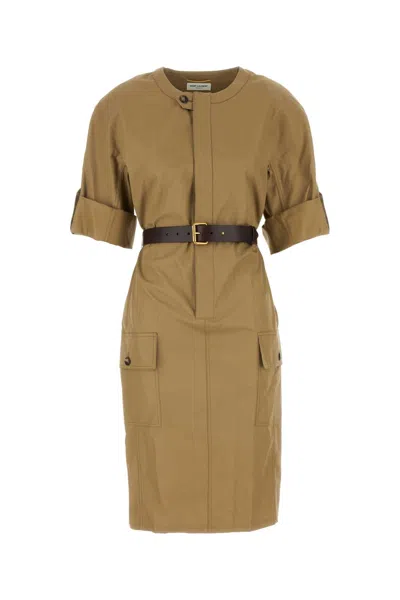 Saint Laurent Midi Workwear Dress In Gray
