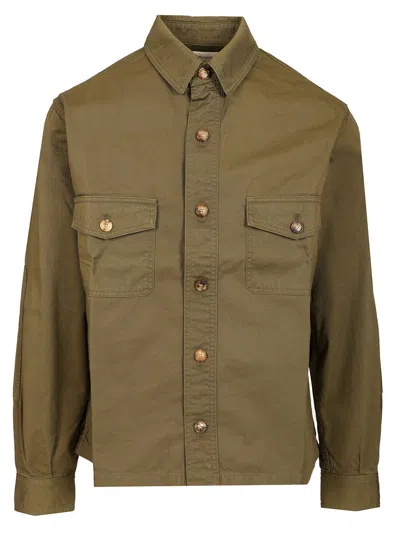 Saint Laurent Khaki Cotton Twill Overshirt Shirts Green