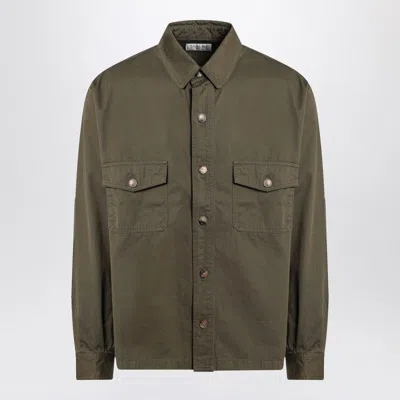 Saint Laurent Khaki Cotton Twill Shirt Men In Green