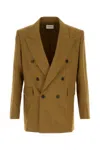 Saint Laurent Tailored Wool Blazer Featuring Peak Lapel In Brown