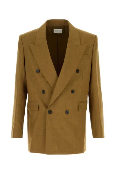 SAINT LAURENT KHAKI DOUBLE-BREASTED WOOL BLAZER