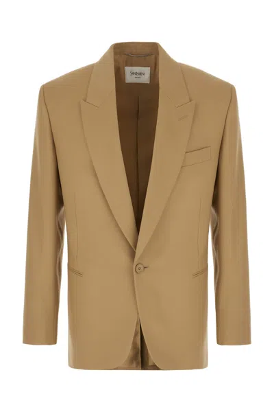 Saint Laurent Wool Gabardine Single-breasted Jacket In Neutrals