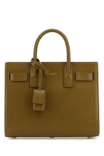 Saint Laurent Khaki Leather Nano Sac De Jour Handbag