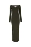 Saint Laurent Plunging V-neck Sleek Maxi Dress In Green
