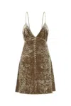Saint Laurent Women Biscuit Velvet Mini Dress In Khaki
