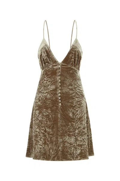 SAINT LAURENT KHAKI VELVET MINI DRESS