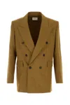 Saint Laurent Tailored Wool Blazer Featuring Peak Lapel In Brown
