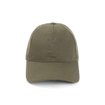 Saint Laurent Khaki Ysl Logo Baseball Hat In Gold