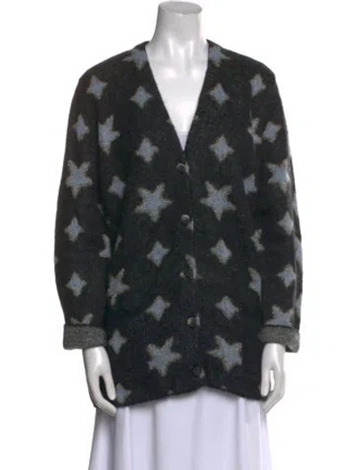 Pre-owned Saint Laurent Kid Mohair Printed Sweater In Gray
