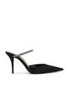 Saint Laurent Barbara Crystal-embellished Satin Mule Pumps In Nero & Crystal Velvet