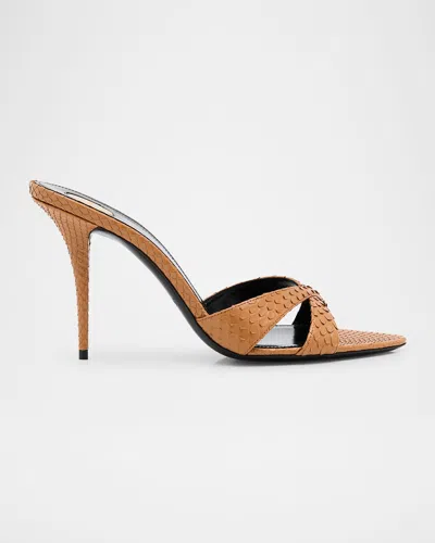 SAINT LAURENT KIRAT SNAKE MULE SANDALS