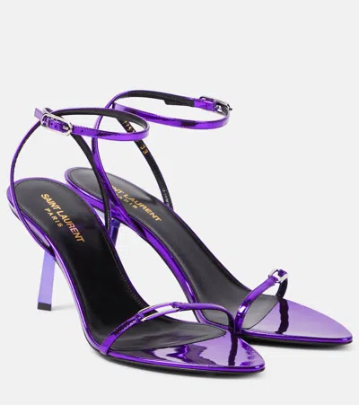 Saint Laurent Kitty 75 Metallic Leather Sandals In Purple