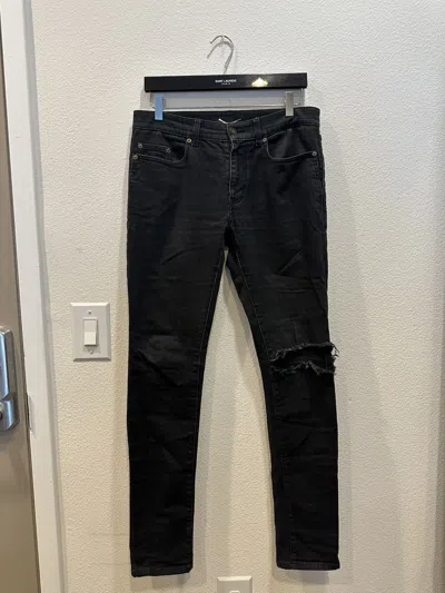 Pre-owned Saint Laurent Knee Blowout D02 Denim Jeans 31 In Black