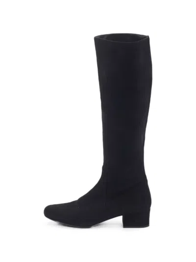 Pre-owned Saint Laurent Knee-high Suede Boots In Black