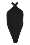 Saint Laurent Crossneck Bodysuit Top In Black