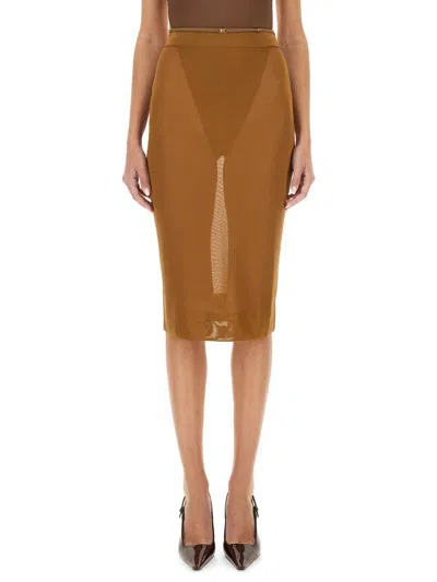 Saint Laurent Beige Pencil Skirt With High Elastic Waist In Viscose Woman