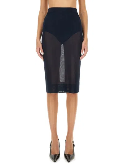 Saint Laurent Knit Pencil Skirt In Blue